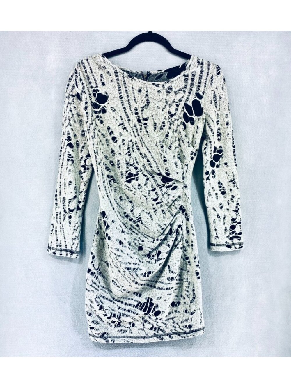 Vintage y2k Dress Womens S Beige Wool Blend Webbing Ruched Whimsygoth Steampunk